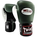 Twins Special Boxhandschuhe, Leder, BGVL-4, Olive-weiß Größe 16 Oz