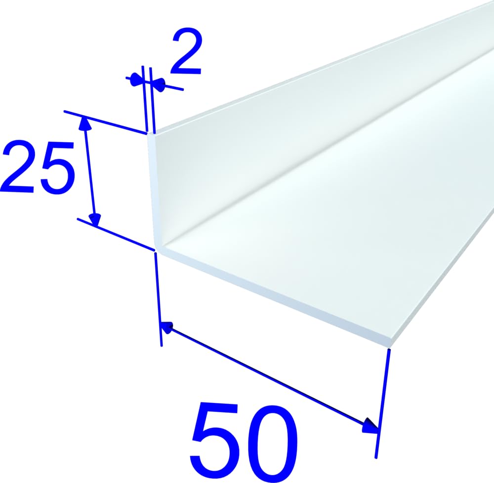 FaiX3.it - Perfil angular en L 50x25x2 mm de aluminio, lacado RAL 9010 "blanco puro" mate, longitud 2500 mm
