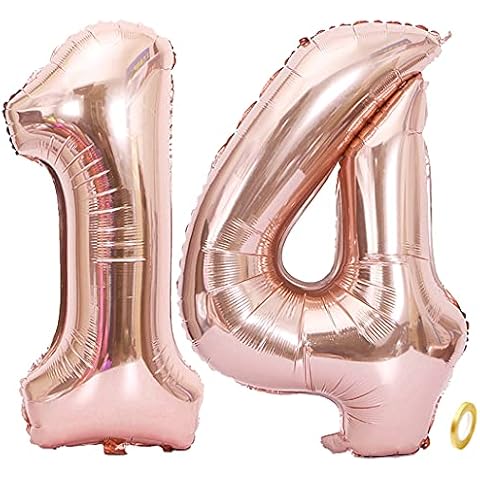 Aabellay Large Foil Mylar Balloons 40 Inch Rose Gold Number Balloons Giant Jumbo Birthday Balloons for Birthday Party Decorations - Rose Gold 14 Cover