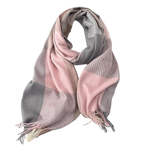 spirgear Schal Damen Winter Kariert Winterschal Weicher Warmer Damenschal Mit Quasten 200 x 65 cm, Rosa Khaki