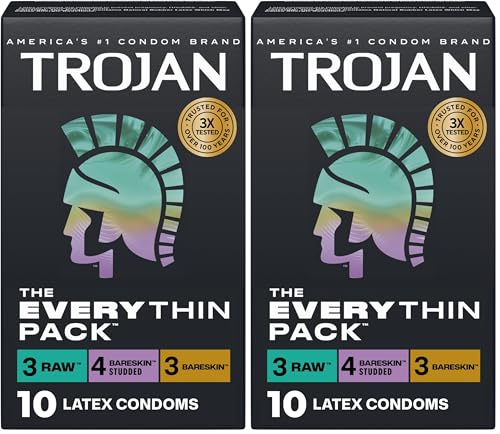 Image of Trojan Bareskin Thin Condoms, Everythin Variety Pack, Lubricated Latex Bareskin Condom, 10 Count (Pack of 2)