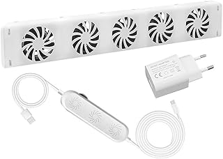 Heizkörper Ventilator, Heizungsventilator mit 5 Lüfter, Heizkörperverstärker mit Thermostaten, Energieeffizienter Heizungsventilator Einstellbare Geschwindigkeit, 13DB Geräuscharm(MXRV-25-E201)