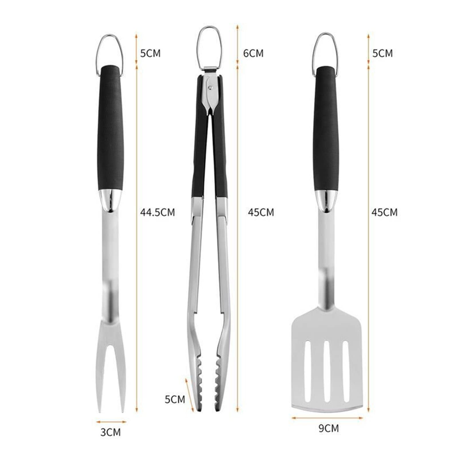 MRKU Set di 3 Utensili, forchetta, pinze, spatola, Utensili da Cucina Multifunzione Portatili per Barbecue.