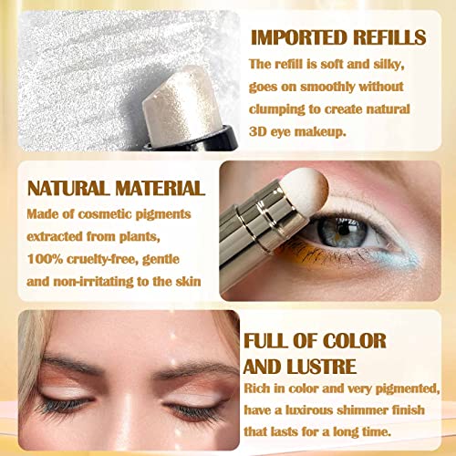 Prreal Eyeshadow Stick,Dual End Shimmer Eyeshadow,Pearl Eyeshadow Pencil,Waterproof Long-lasting Glitter Eye Shadow Cream Stick with Soft Brush for Eye Makeup (01# Pearl White Shimmer) - Image 3