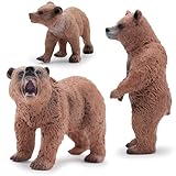 Gemini&Genius Grizzly Bear Figuine Toys, Forest Animals Figurines Mommas and Babies Toy Set, Safari Animals Family Playset, Great for Cake Toppers, Stocking Stuffers, Birthday Gift for Kids (Brown)