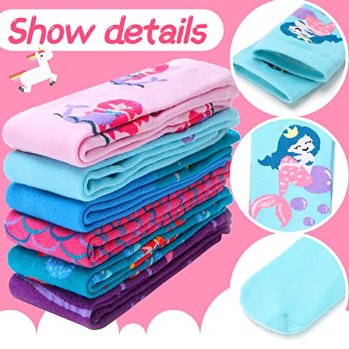 ANTSANG Kids Girls Knee High Socks Long Boot Crazy Silly Fun Gift Cute Tall Animal Socks for Child 6 Pairs Stocking Stuffers Gifts for 10 Year Old Girls Birthday Gifts Ideas(Mermaid Animals)