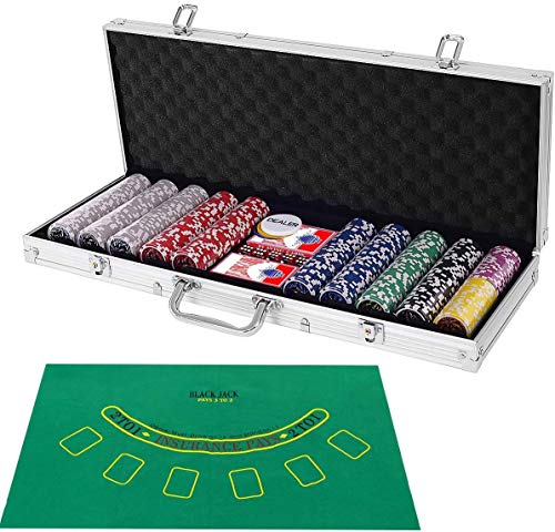 Costzon 500 Piece Poker Chip Set, 11.5 Gram with Aluminum Case, 5 Dice