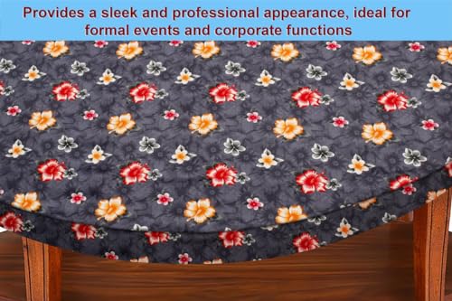 Image of The Furnishing Tree Elastic Oval Center Table Cover WxL 12x24 in Inches Polyester Floral Pattern Grey