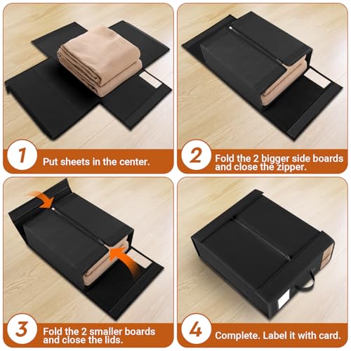 Image of StorageTastic 6 Pack Bed Sheet Closet Organizers and Storage,Sturdy Foldable Storage Containers with Window and Label,Storage and Organization for Bedding Sheets,Duvet Covers,Blankets (Black)