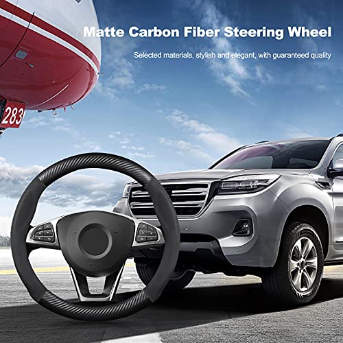 Ergocar Round Shape Carbon Fiber & Microfiber PU Leather Steering Wheel Cover Anti-Slip Car Steering Wheel Protector Breathable Sweat Absorbent Sport for Diameter 38cm（15"）-Black by Ergocar - Image 2
