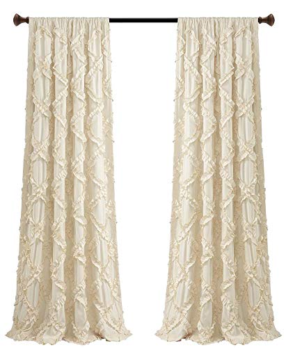 Lush Decor, Ivory Ruffle Diamond Curtains Textured Window Panel Set