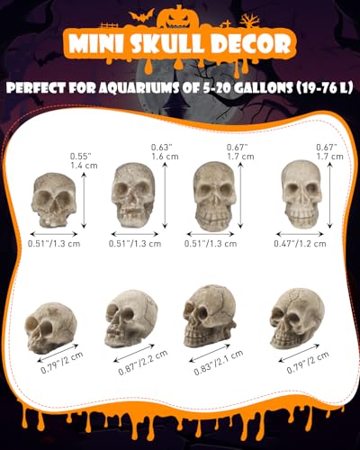 Image of Uniclife 20 Pcs Halloween Mini Skull Decorations, Halloween Fish Tank Decor, Realistic Resin Mini Skulls Figurines for Party Crafts Bar Home, Vase Fillers, Miniature Skeleton Head Table Decor