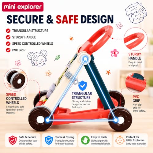 Image of MiniExplorer Baby Activity Walker for 6-15 Months, Foldable Push Walker for Babies, Toddler Learning Walker with Activity Panel, Walker for Boys & Girls, Anti-Slip Wheels & Interactive Toys - Beige