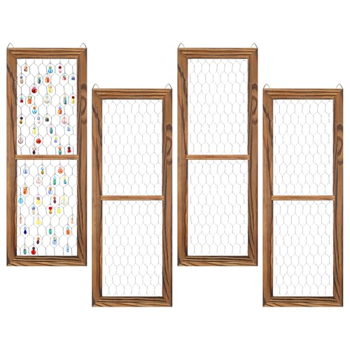 Chunful Pack Chicken Wire Wooden Frame Unfinished Wood Window Frame with Chicken Wire Mesh for Crafts Photos Jewelry Decoration(Coffee Brown,Outer 16 x 6 in, Interior 15 x 5 in,Simple)