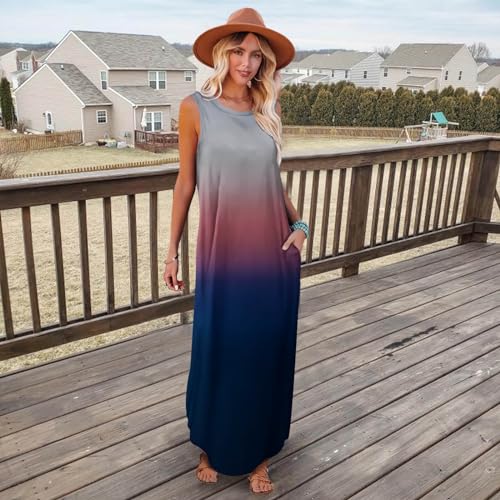 Image of FANDEE Women's Casual Summer Loose Sunresses Long Dresses Sleeveless Split Maxi Beach Dress with Pockets