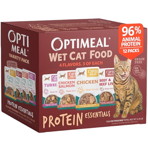 Optimeal Wet Cat Food Variety Pack - Savory Protein Selection, Grain Free Tender Morsels, High...