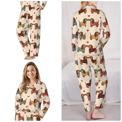 Image of Women'S Long Sleeve Pajama Set Soft Loungewear Button-Down Top & Elastic Waist Pants S- 2XL