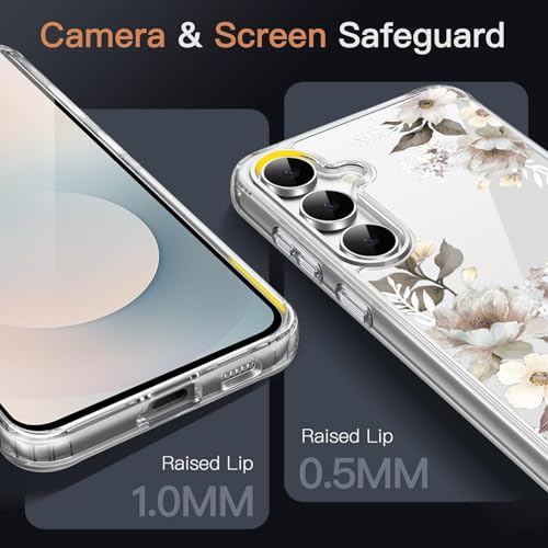 Image of Elzzi Clear Transparent Cover for Samsung S25 Fe 5G Case Shockproof Case Floral Design Full Camera Protection Shockproof PC Covers Transparent Flower Cover for Girls & Women (Grey)