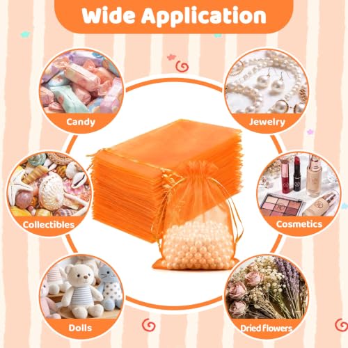 Image of FUNFERY 100PCS Orange Organza Gift Bags 6x9in,Drawstring Pouch for Jewelry
