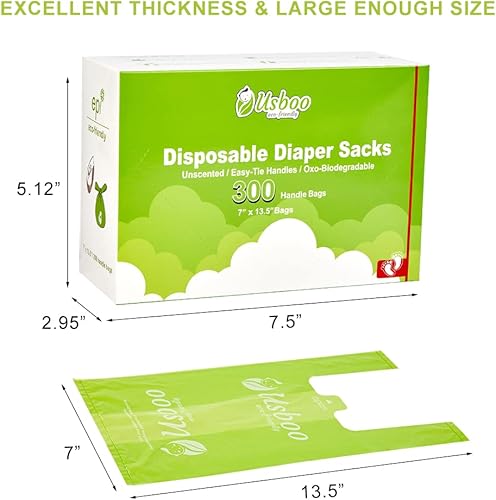 Miniatura 10 de Bolsas de pañales desechables biodegradables, 100 unidades, capacidad de 10 onzas, asas fáciles de atar, cómodas y ecológicas