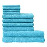 Dyckhoff Kristall Handtuch Set, 10-teilig, Reine Baumwolle, Oeko-TEX Zertifiziert, türkis, 50x100cm, 70x140cm, 30x30cm