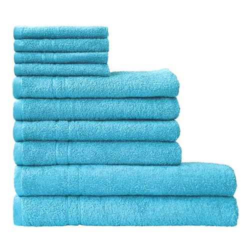 Dyckhoff Kristall Handtuch Set, 10-teilig, Reine Baumwolle, Oeko-TEX Zertifiziert, türkis, 50x100cm, 70x140cm, 30x30cm