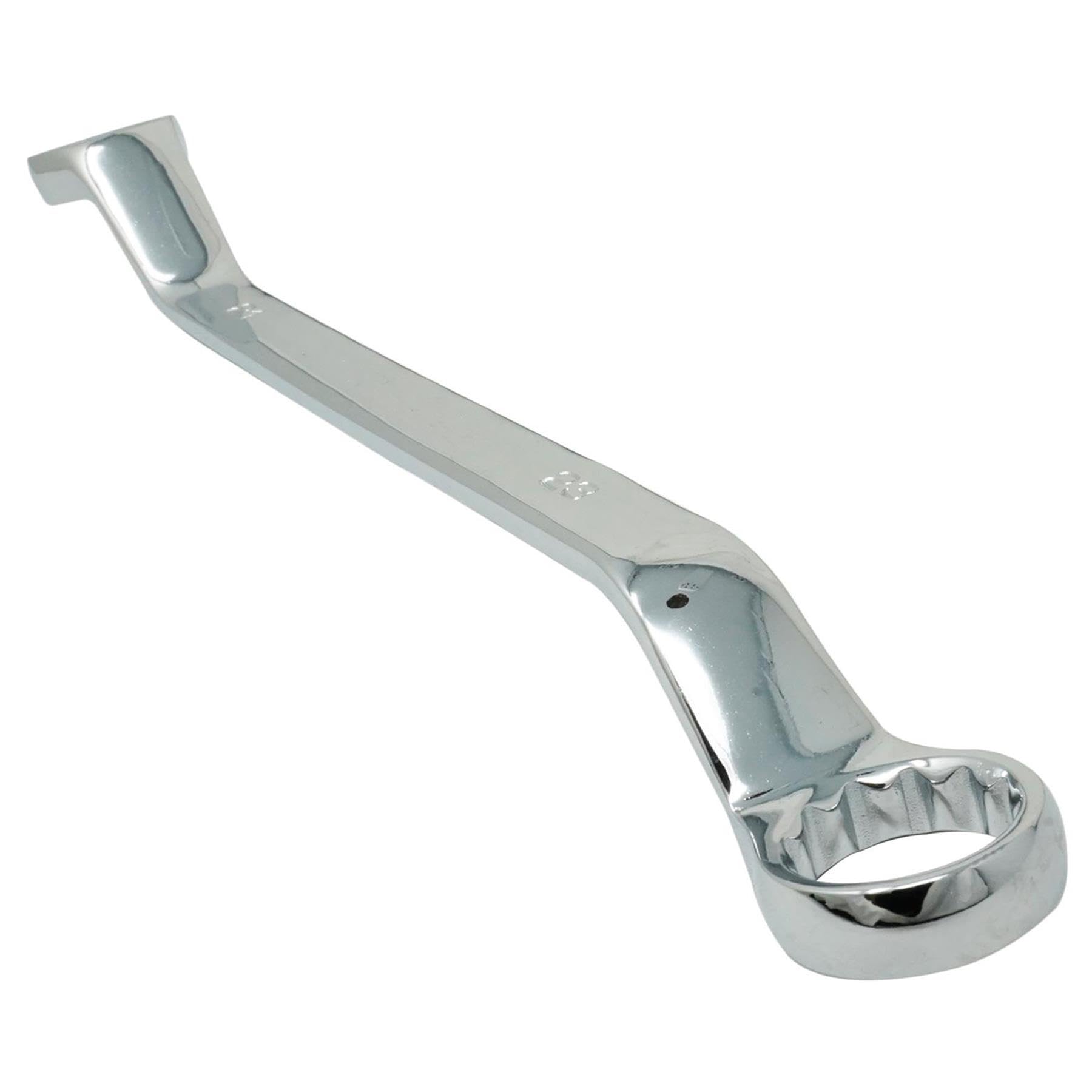 Dapetz ® Offset Double Ring Spanner 21mm x 23mm Metric Ring Deep Bi-Hex Swan Neck Wrench Chrome Vanadium Steel Slim Profile Repairing Tool for Tight Narrow Spaces Silver