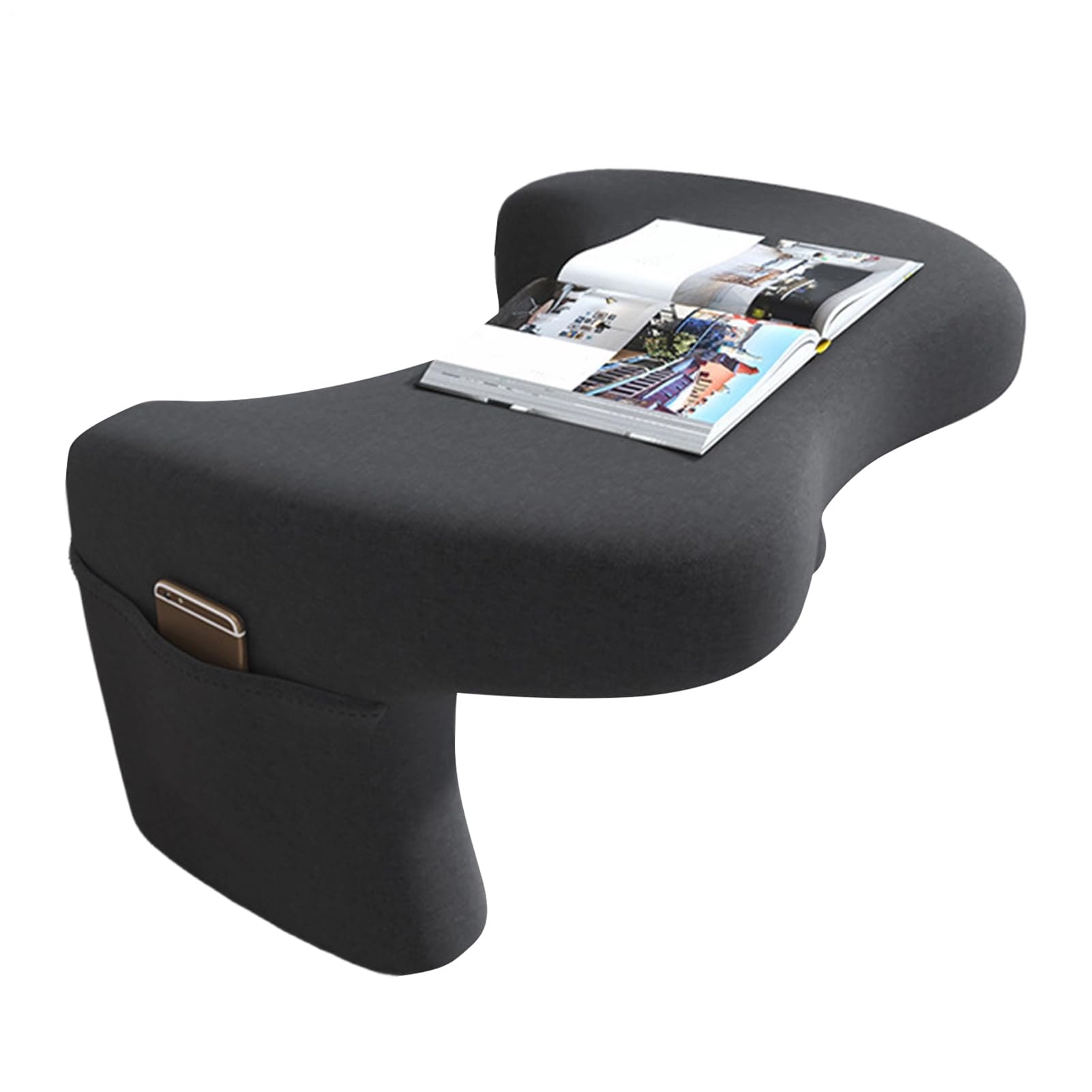 Cuscino da Lettura per Schienale del Letto con Braccioli e 3 Tasche, Grande Cuscino da Letto con Supporto per Collo Rimovibile e Spugna 25D, per Leggere, Giocare, Riposare, Lavorare, Grigio