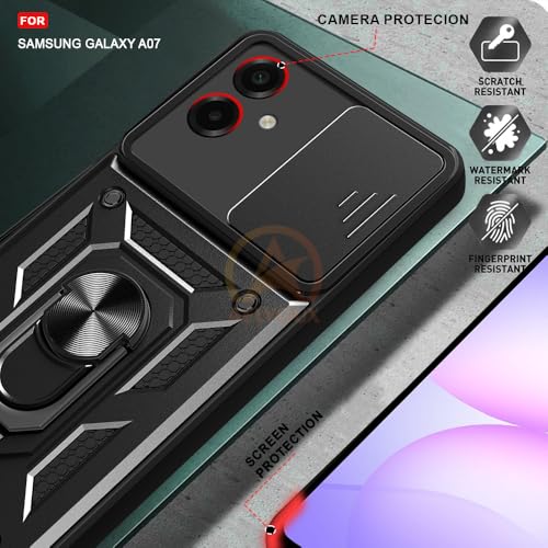 Image of Armor Bumper Back Cover Case for Samsung Galaxy A07 Rotating Camera Cover, Ring Holder & Kickstand | Heavy Duty & 360 Degree Protection Samsung Galaxy A07 Back Cover (Black)