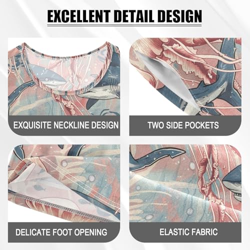 ALAZA Sharks Jellyfish Pajama Set Short Sleeve Sleepwear Soft Lounge Nightwear4