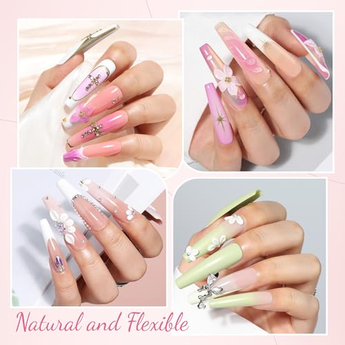 Image of UNA GELLA Extra Long Coffin Nail Tips No C Curve 504PCS XXL Coffin Nails Half Cover Long Coffins Gel Nails Tips Clear Fake False Nails Long Gel Extensions for Nail Art Salon Home DIY No Need File