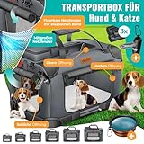 LOVPET® Transportbox Hund Katze Transporttasche XXL 92x64x64cm | Hunde-Tragetasche Faltbare Katzentasche | Haustier-Transportbox inkl. Hundenapf & Schultergurt | für Katzen & Hunde Anthrazit