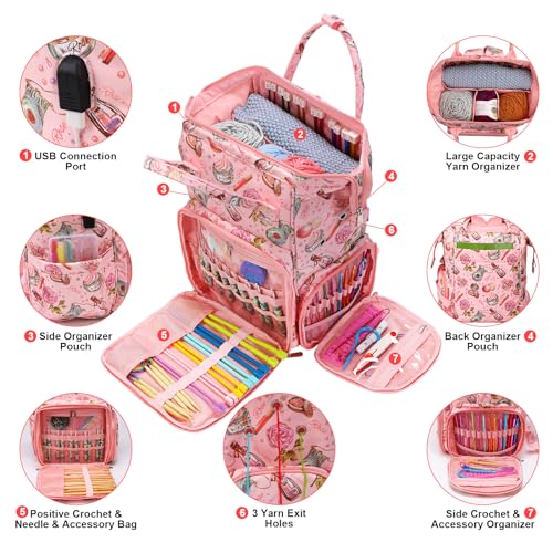Image of crochet bag,knitting bagBackpack and Tote Bag Storage Bag ,Large capacityYarn Storage Organizer Travel Crochet Bag Women Carrying Crochet Accessories Knitting Needles Crochet