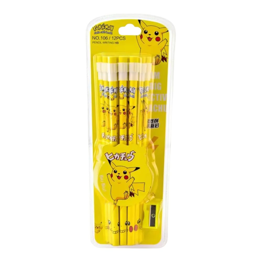 Pokemon | 12 HB Pencils with Erasers and Pencil Sharpener