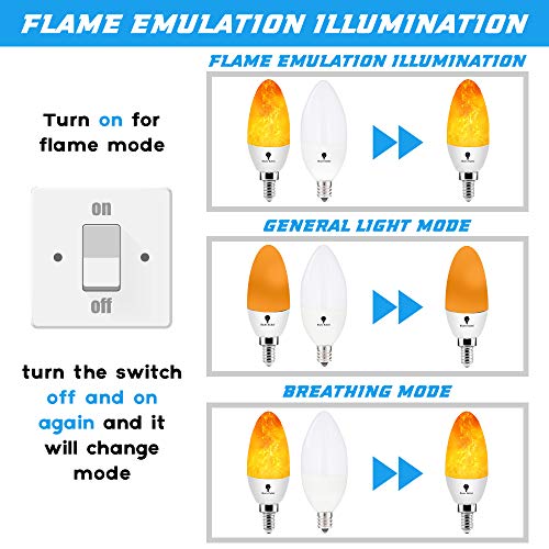 2 Pack E12 Flame Bulb Led Orange Fire Bulbs - Decorative Flickering Bulbs 3 Mode 3W Candelabra Candle Orange Light Bulb For Chandelier Vintage Lighting Halloween Bulbs, Indoor & Outdoor (Torpdeo) #TOP2