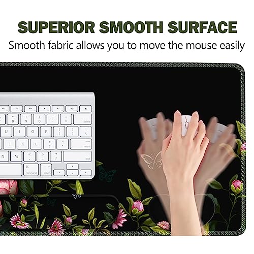 Image of ARTSO Gaming Mouse Pad Wrist Support Set, XXL Large Desk Mat Mousepad + Keyboard Wrist Support+ Mouse Wrist Rest+Coaster 4in1 Ergonomic, Stitched Edge for Home Office -Flowers and Butterflies
