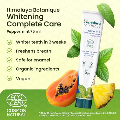 Ecocert Cosmos Natural-zertifizierte Himalaya Botanique Whitening Complete Care Zahnpasta mit Bio-Wirkstoffen, Pfefferminzgeschmack… – Ansicht 3