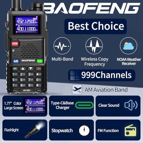 Baofeng Radio Ham Radio Handheld Long Range Rechargeable AR-5RM 10W NOAA Emergency Tactical Two Way Radio with Programming Cable,USB-C Charging for Survival Gear Hunting Camping,2 Pack - Image 3