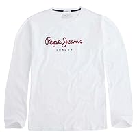 Pepe Jeans Eggo Maglietta a Maniche Lunghe Slim Fit da Uomo, Bianca