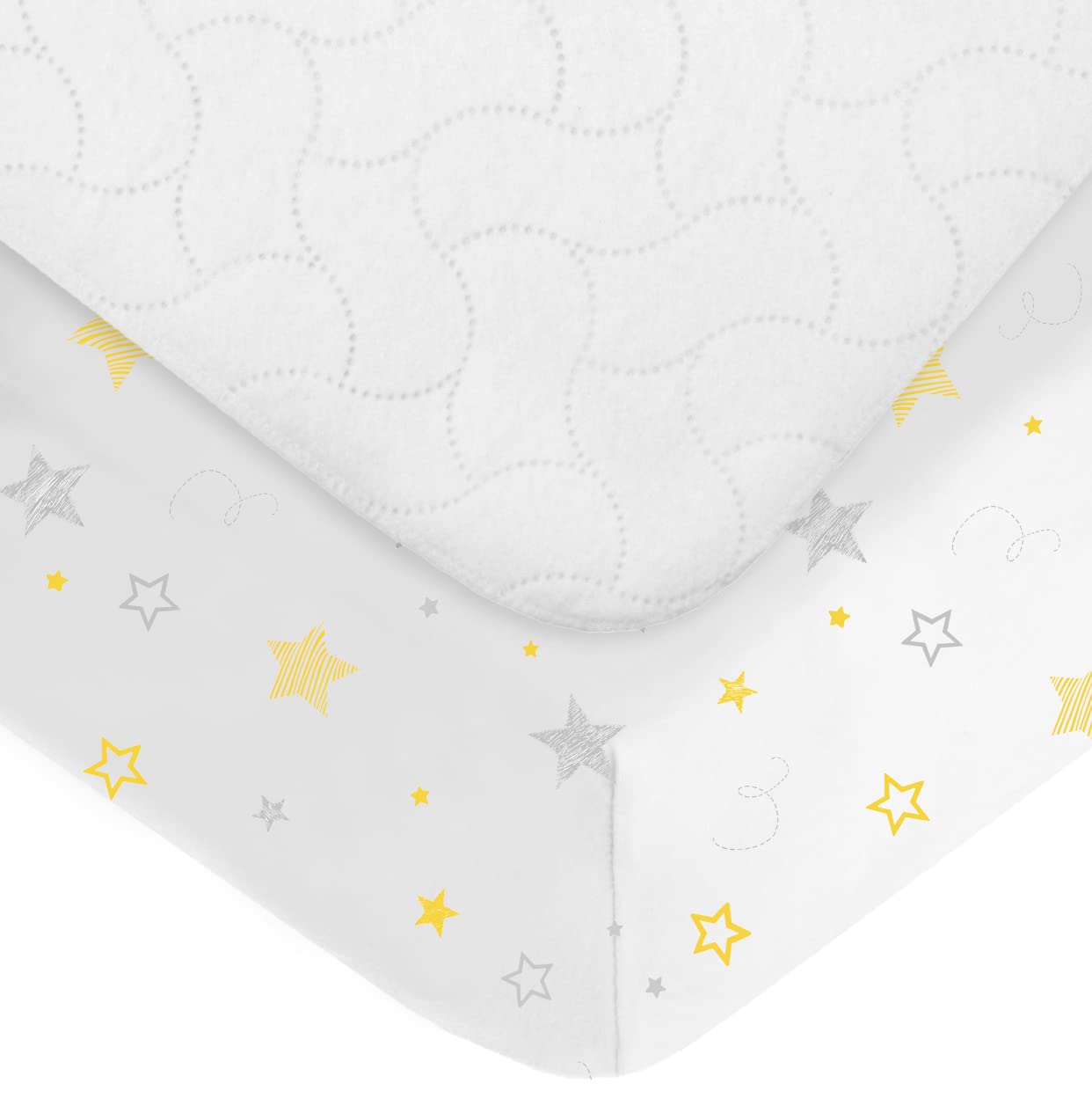American Baby Company Crib Bedding Bundle Set, a 100% Cotton Fitted Standard Crib Sheet and a Quilt-Like Flat Crib Protective Mattress Pad Cover, Golden Yellow Star, for Boys and Girls