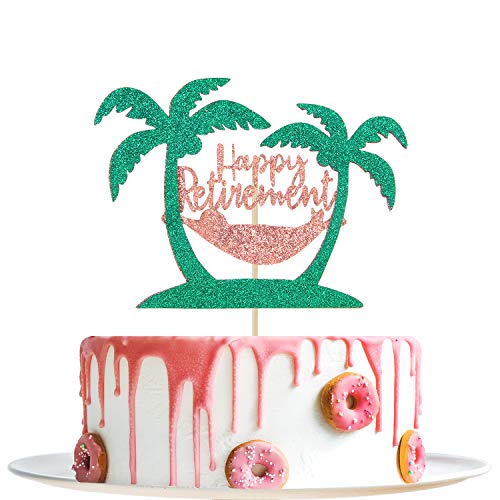 Rose Gold Glitter Happy Retirement Cake Topper, Official Retired Cake Decor - Retirement Party Decorations Supplies