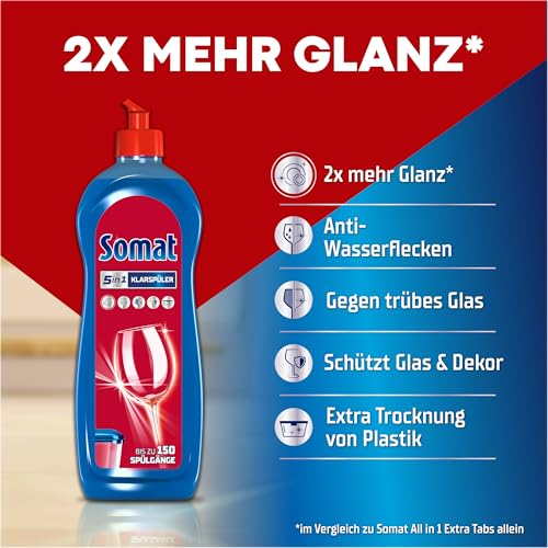 Somat 5in1 Klarspüler (750 ml), Spülmittel-Zusatz für schnelle Trocknung, Klarspüler für Geschirrspüler verleiht brillanten Glanz auf Gläsern, Geschirr und in der Maschine, bis zu 150 Spülgänge 2