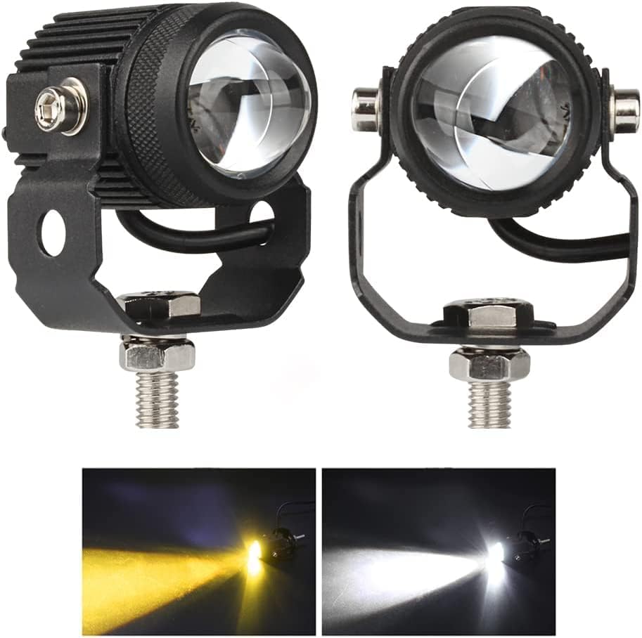 CAPE SHOPPERS Motorcycle LED Fog Lights, 2 Pack LED Driving Lights Motorcycle High Low Beam White Yellow Headlights Fog Lamps Electric Driving Headlamp Spot Lamps for for Bike ATV UTV Truck SUV
