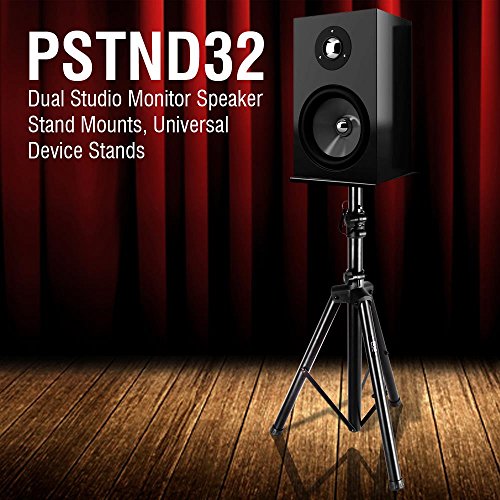Pyle PSTND32 Dual Studio Monitor 2 Speaker Stand Mount Kit - Heavy Duty Tripod Pair And Height Adjustable From 34 Inch To 53 Inch W/Metal Platform Base thumb #4