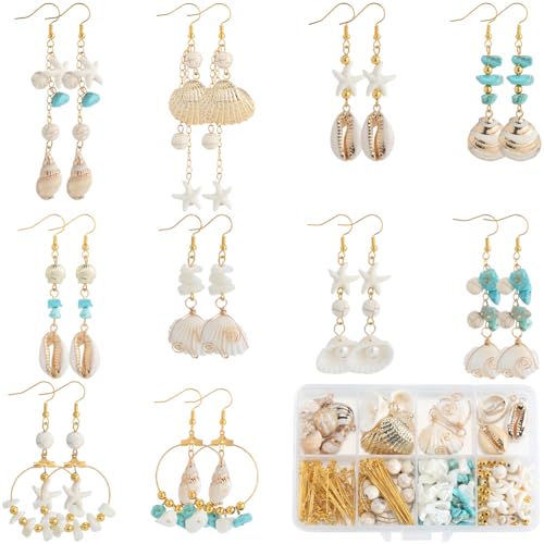 Pendientes de turquesa con conchas electrochapadas y cuentas de estrella de mar DIY 2