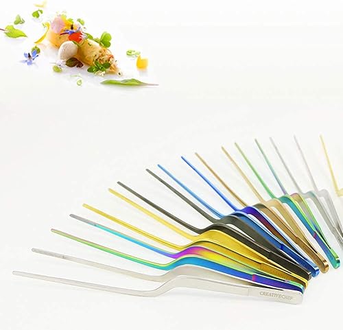 Miniatura 2 de Pinzas multifunción curvadas de acero inoxidable de 8 pulgadas para cocina de precisión (curvadas, negras)