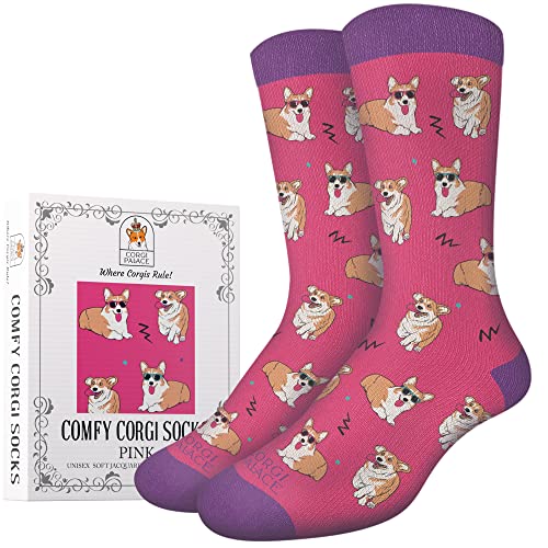 Comfy Corgi Socks (Pink) Cute Cozy Gift for Dog Lovers Fun Novelty Present for Women & Men