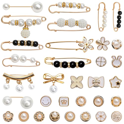 46 Stück Brosche Damen Perlen, Broschen für Kleidung, Mrosche Ausschnitt Verkleinern für Strickjacken, DIY Dekoration, Kleider, Pullover