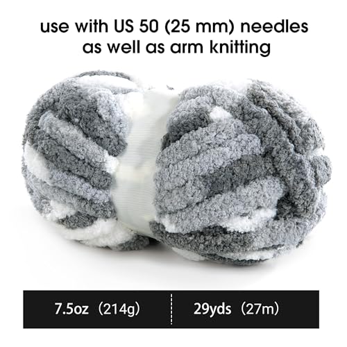Image of MABOZOO Tie Dye Chunky Yarn for Crocheting 8 Pack,Fluffy Jumbo Chenille Yarn,Soft Plush Yarn Bulky,Giant Thick Fuzzy Yarn for Hand Knitting or Arm Knitting,Grey (26 yds,8 oz Each Skein)