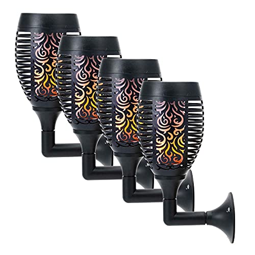 Solar Torch Lights 51 LED Dancing Flickering Flame Effect - Wall Outdoor Lights Garden, Fence, Door, Shed, Lamp, Pathway Garden Spotlights – Weather Resistant (4 Lights)